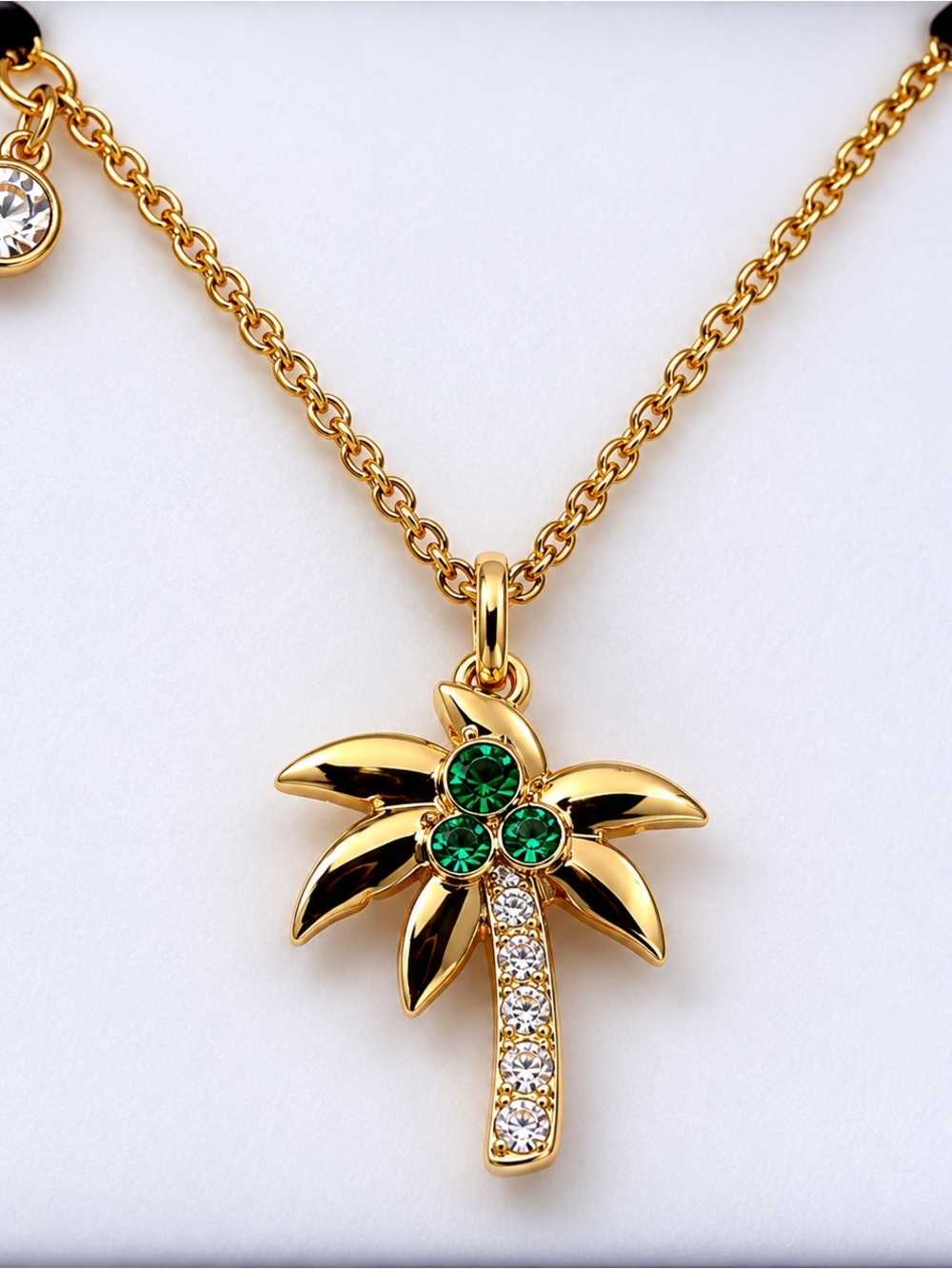 Swarovski Travel Exclusive Palm Tree Necklace Gold Tone Crystal Pendant NIB